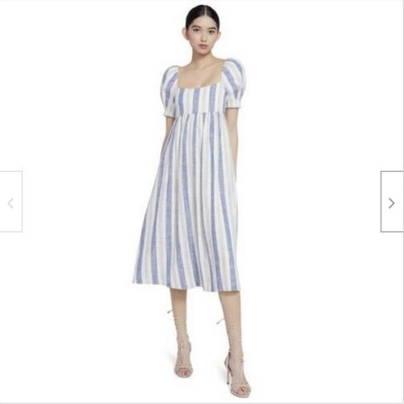 NWT Alice + Olivia Bauery Striped Puff Sleeve Midi Dress 6 - Picture 1 of 11